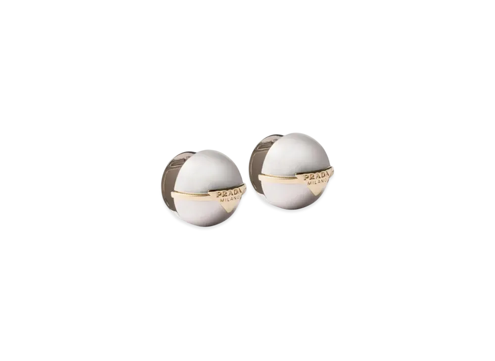 PRADA Metal Earrings "Light Gray/Gold"