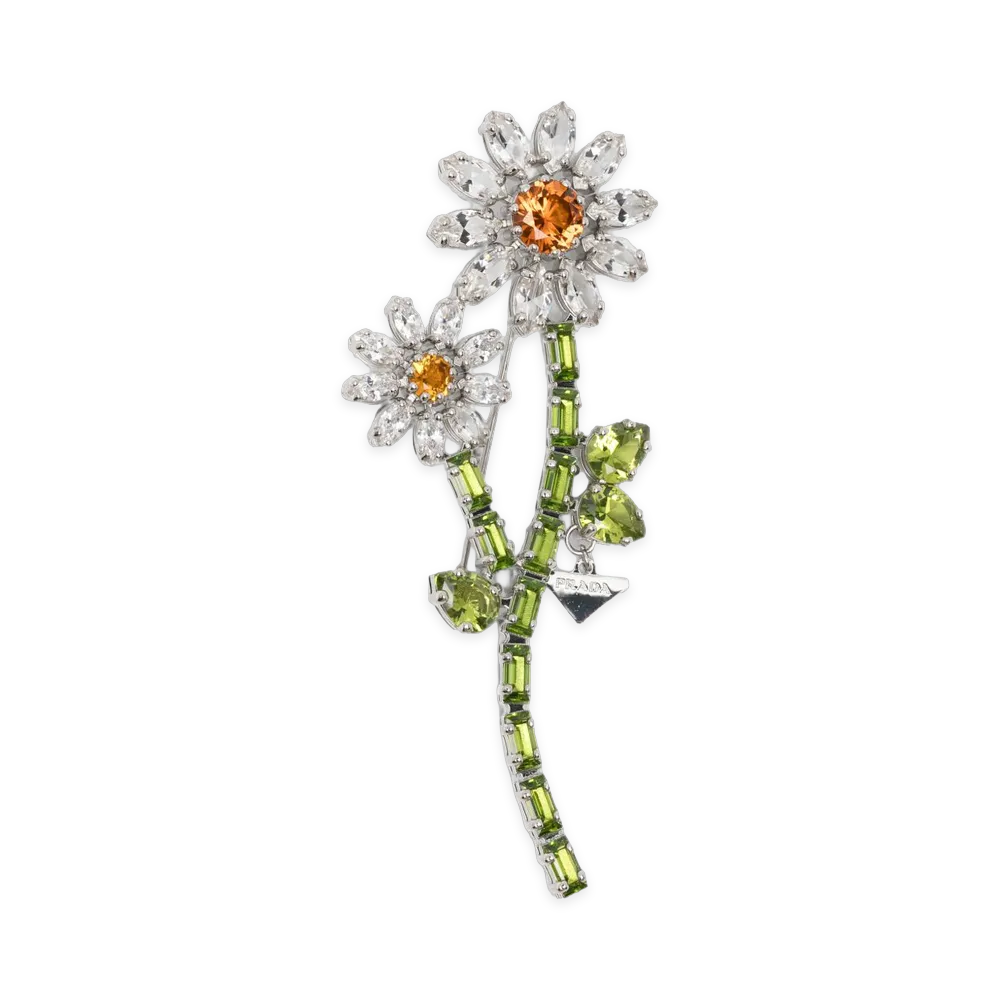 PRADA Women's Spilla In Metallo Con Cristalli "Acciaio/Crystal"