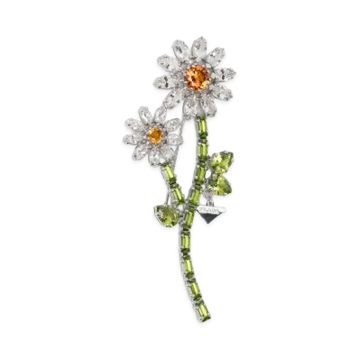 PRADA Women's Spilla In Metallo Con Cristalli "Acciaio/Crystal"