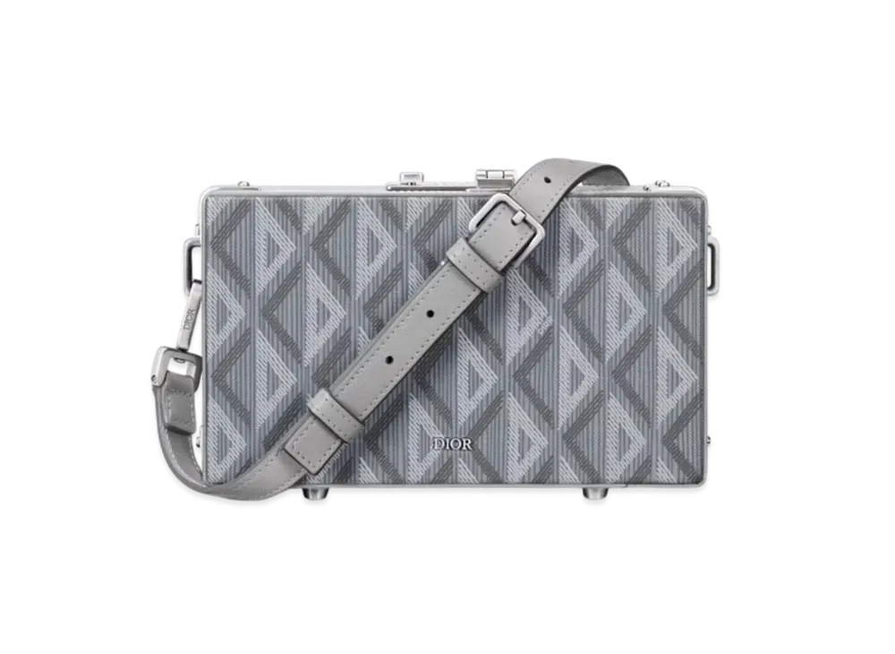 Dior Lock Mini Case Bag Strap CD Diamond Canvas Smooth Calfskin "Gray"