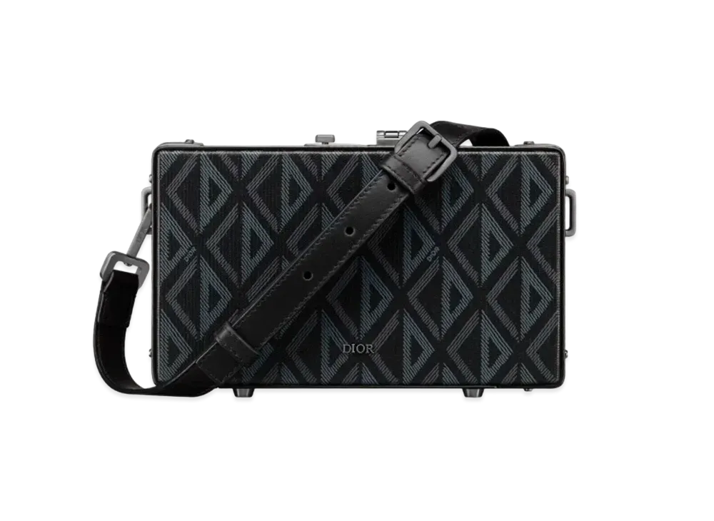 Dior Lock Mini Case Bag Strap CD Diamond Canvas Smooth Calfskin "Black"