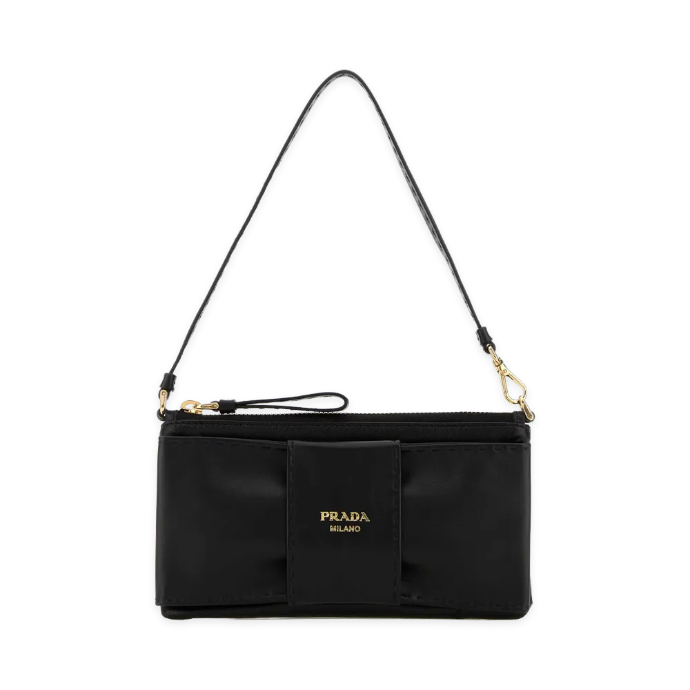 PRADA Women's Nappa Sheepskin Leather Zippered Pouch "Black"