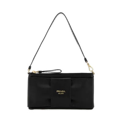 PRADA Women's Nappa Sheepskin Leather Zippered Pouch "Black"