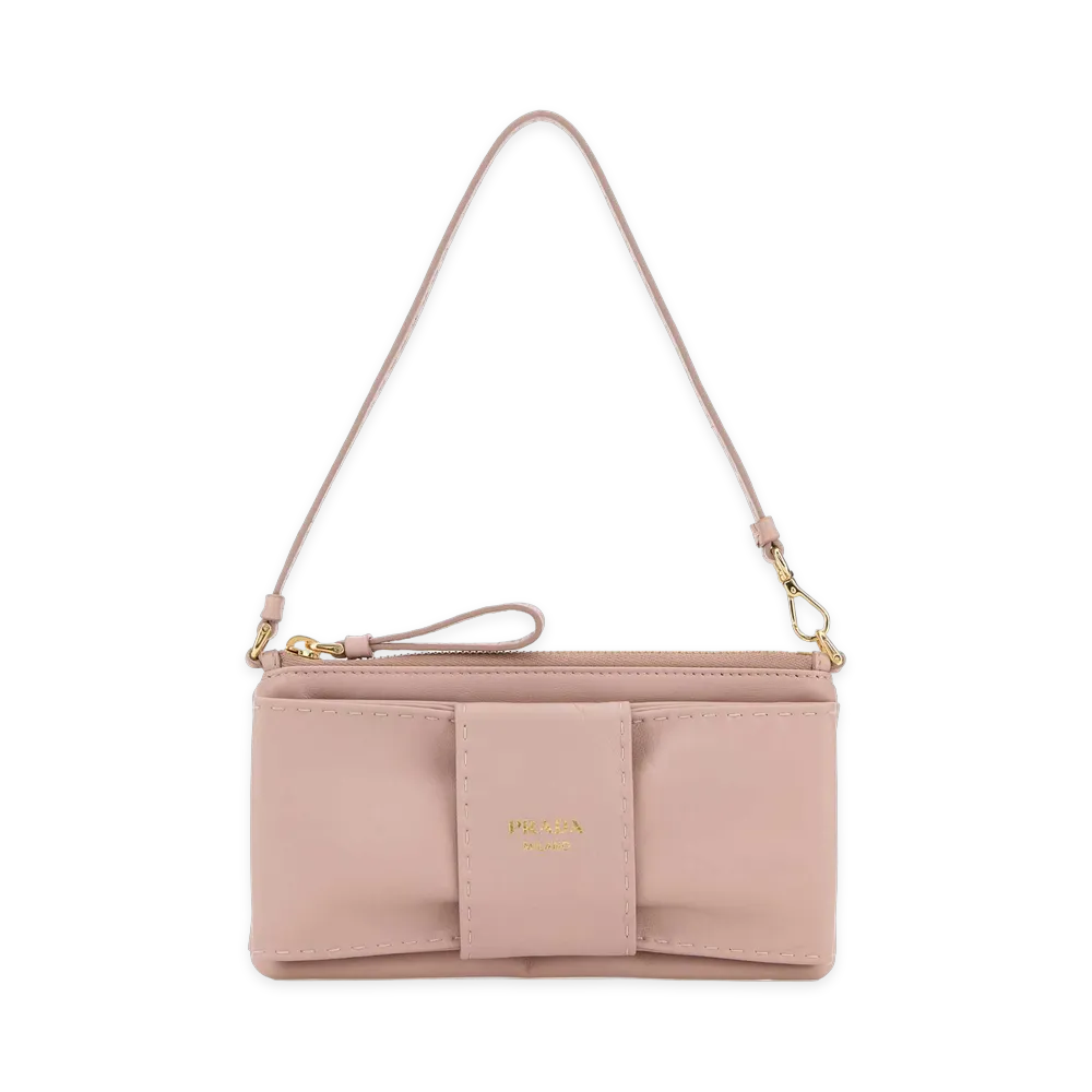 PRADA Women's Nappa Sheepskin Leather Zippered Pouch "Opal Pink"