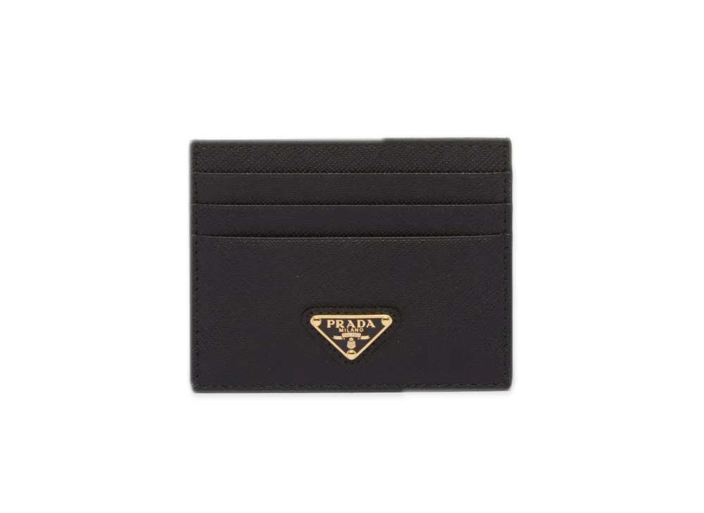 PRADA Saffiano Triangle Card Holder "Black"