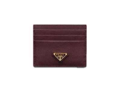 PRADA Saffiano Triangle Card Holder "Bordeaux"