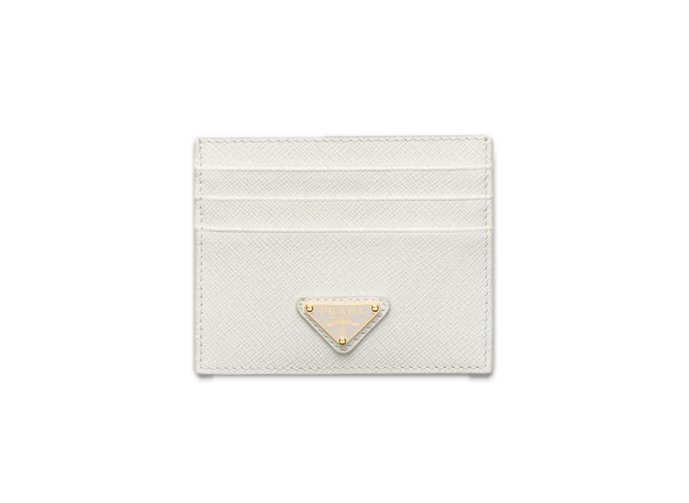 PRADA Saffiano Triangle Card Holder "White"