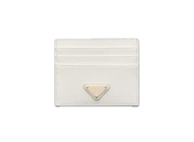 PRADA Saffiano Triangle Card Holder "White"