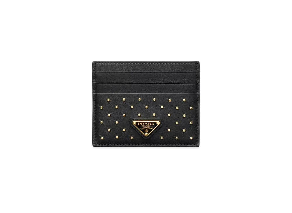 PRADA Studded Leather Card Holder "Black"