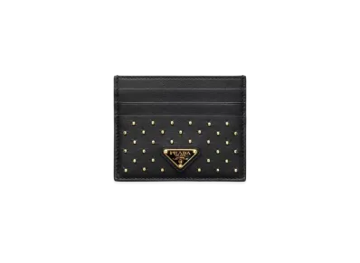 PRADA Studded Leather Card Holder "Black"