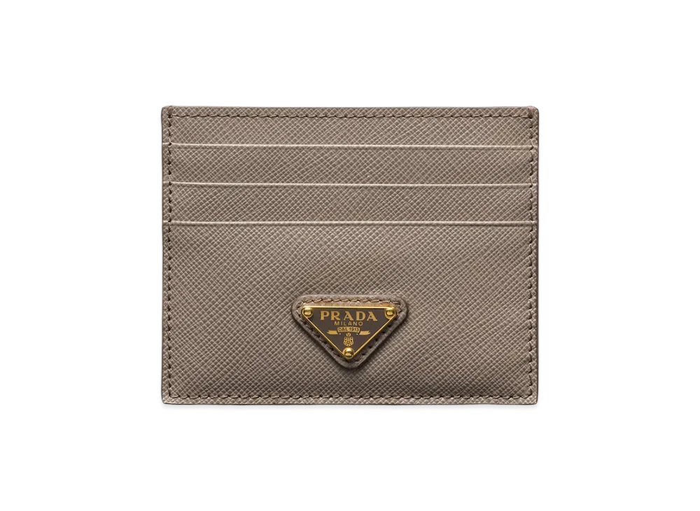 PRADA Saffiano Triangle Card Holder "Clay Grey"