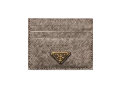 PRADA Saffiano Triangle Card Holder "Clay Grey"