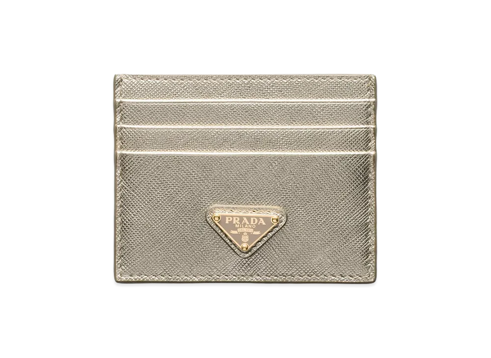 PRADA Saffiano Triangle Card Holder "Pyrite"