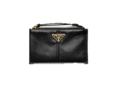 PRADA Leather Card Case with Zipper "Black"