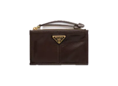 PRADA Leather Card Case with Zipper "Dark Brown"