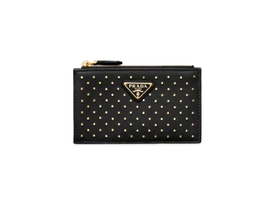PRADA Studded Leather Card Holder "Black"