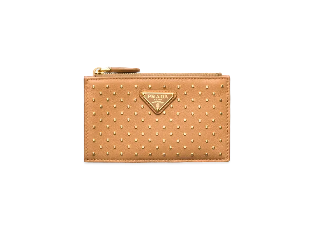 PRADA Studded Leather Card Holder "Natural"