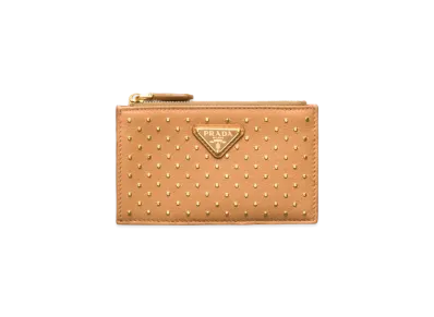 PRADA Studded Leather Card Holder "Natural"