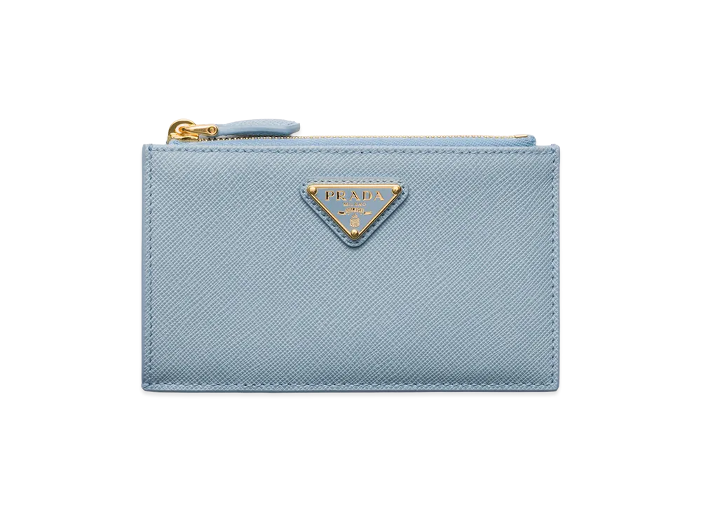 PRADA Printed Saffiano Leather Card Case "Light Blue"