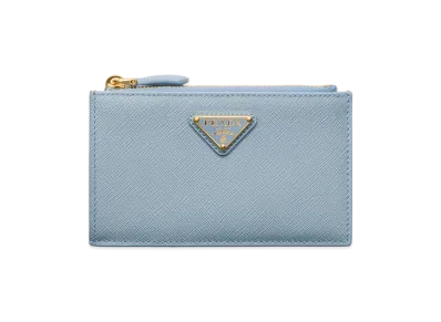PRADA Printed Saffiano Leather Card Case "Light Blue"