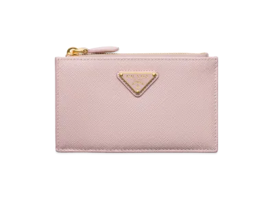 PRADA Printed Saffiano Leather Card Case "Alabaster Pink"