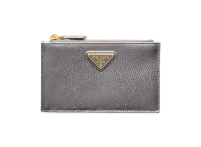 PRADA Saffiano Triangle Card Case "Chrome Silver"