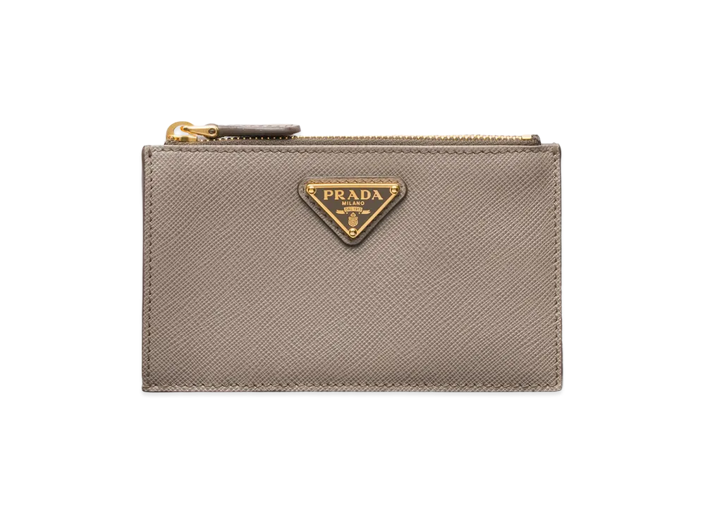 PRADA Saffiano Triangle Card Case "Clay Grey"