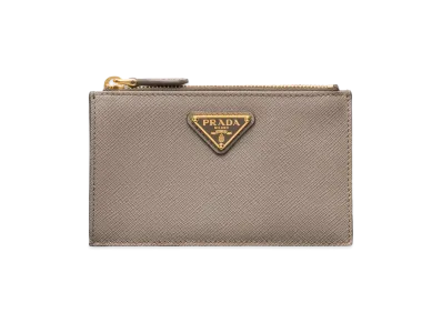 PRADA Saffiano Triangle Card Case "Clay Grey"