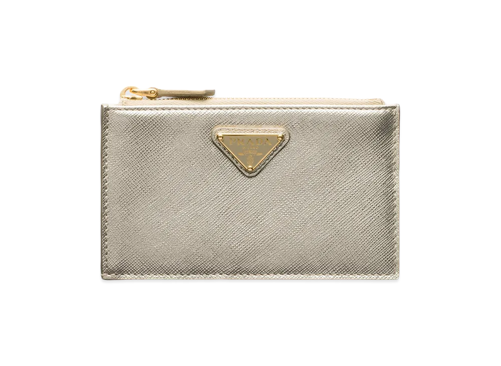PRADA Saffiano Triangle Card Case "Pyrite"