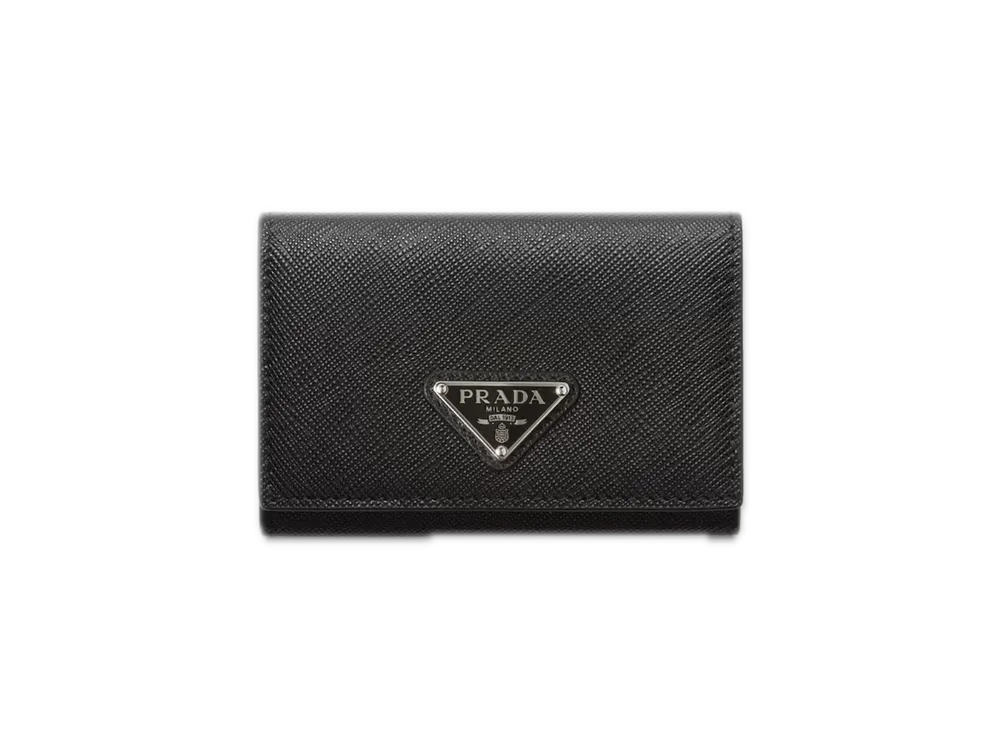PRADA Saffiano Triangle Card Case "Black"