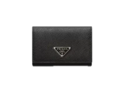 PRADA Saffiano Triangle Card Case "Black"