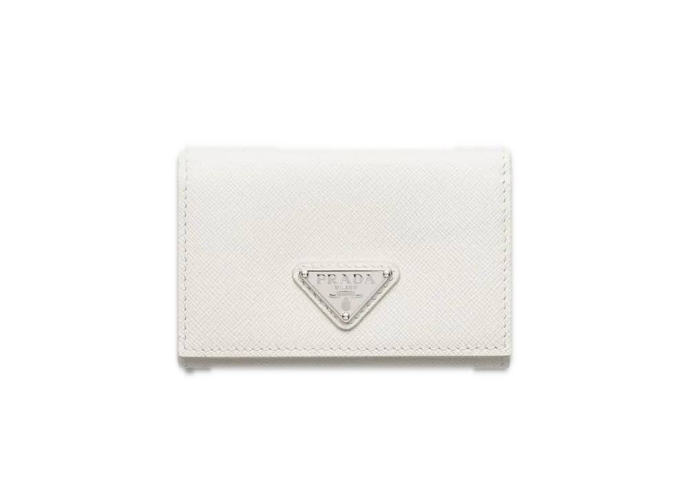 PRADA Saffiano Triangle Card Case "White"