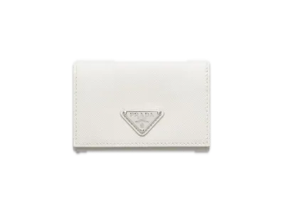 PRADA Saffiano Triangle Card Case "White"