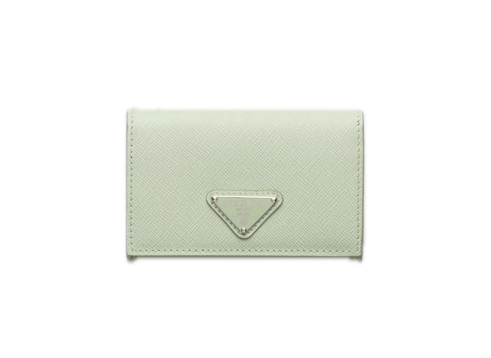 PRADA Saffiano Triangle Card Case "Pastel Green"
