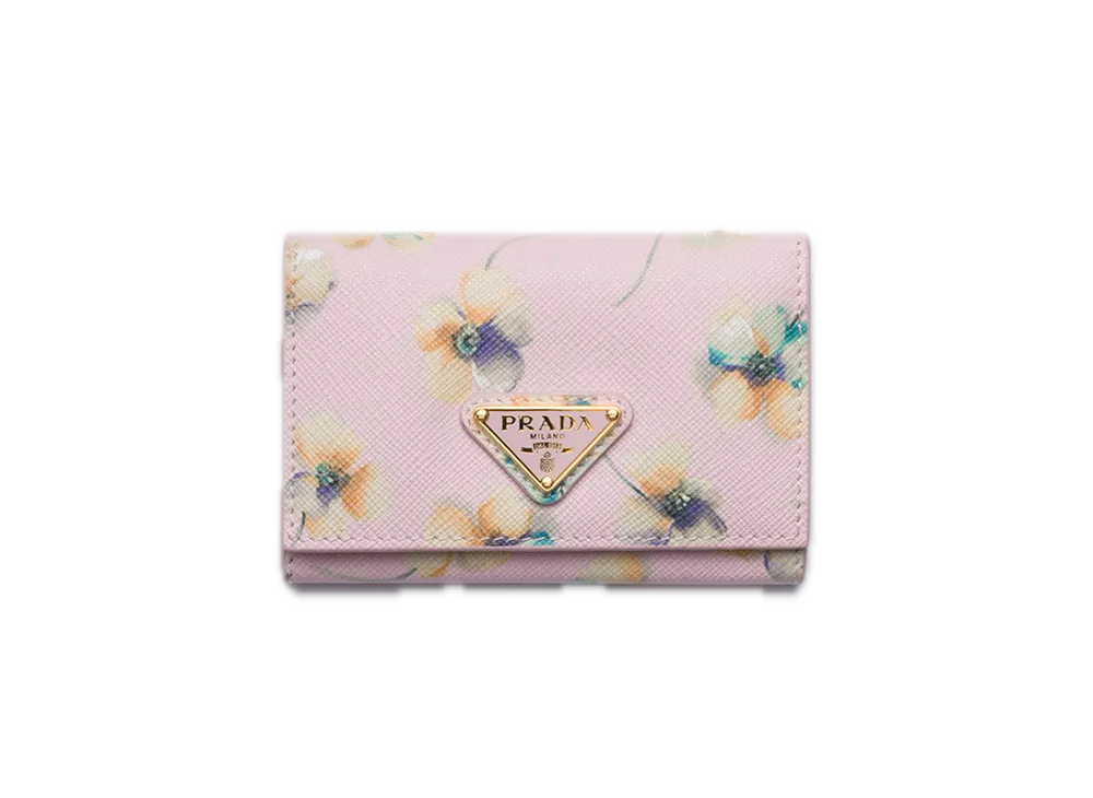 PRADA Printed Saffiano Leather Card Case "Pink"