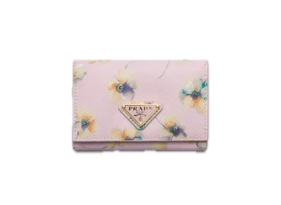 PRADA Printed Saffiano Leather Card Case "Pink"