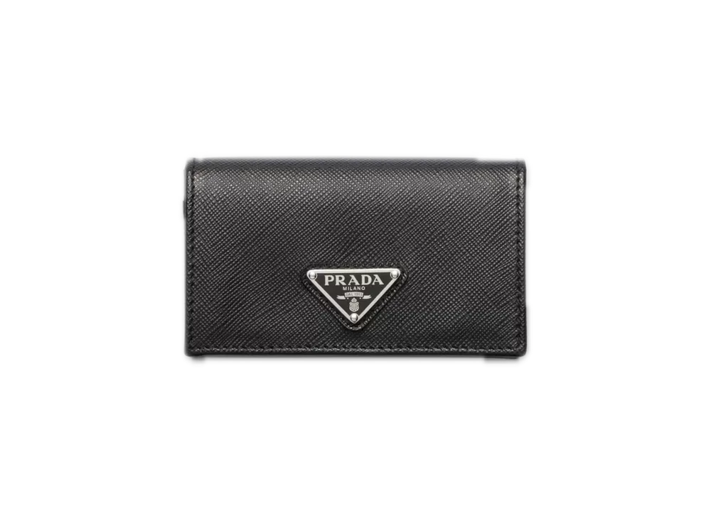 PRADA Saffiano Triangle Card Case "Black"