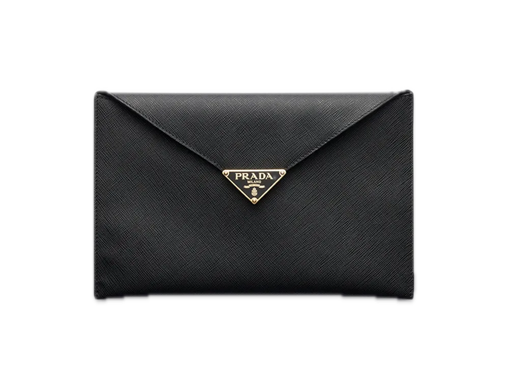 PRADA Saffiano Leather Envelope Clutch "Black"
