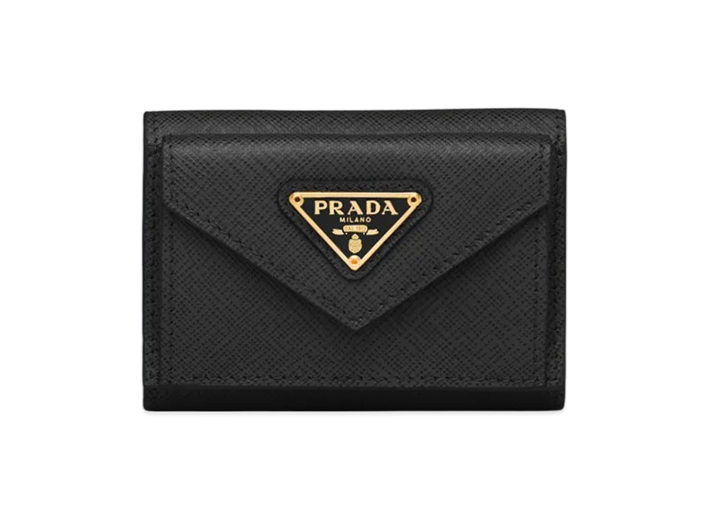 Prada Saffiano Leather Compact Wallet "Black"
