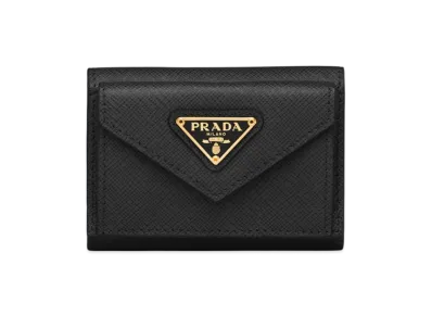 Prada Saffiano Leather Compact Wallet "Black"