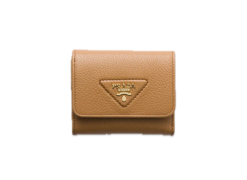 PRADA Vitello Daino Leather Mini Wallet "Camel"