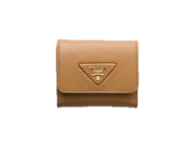 PRADA Vitello Daino Leather Mini Wallet "Camel"