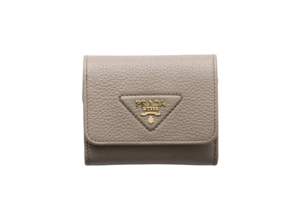 PRADA Vitello Daino Leather Mini Wallet "Gray"
