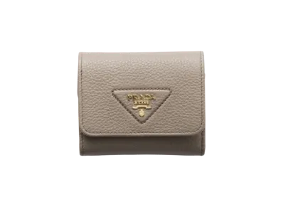 PRADA Vitello Daino Leather Mini Wallet "Gray"