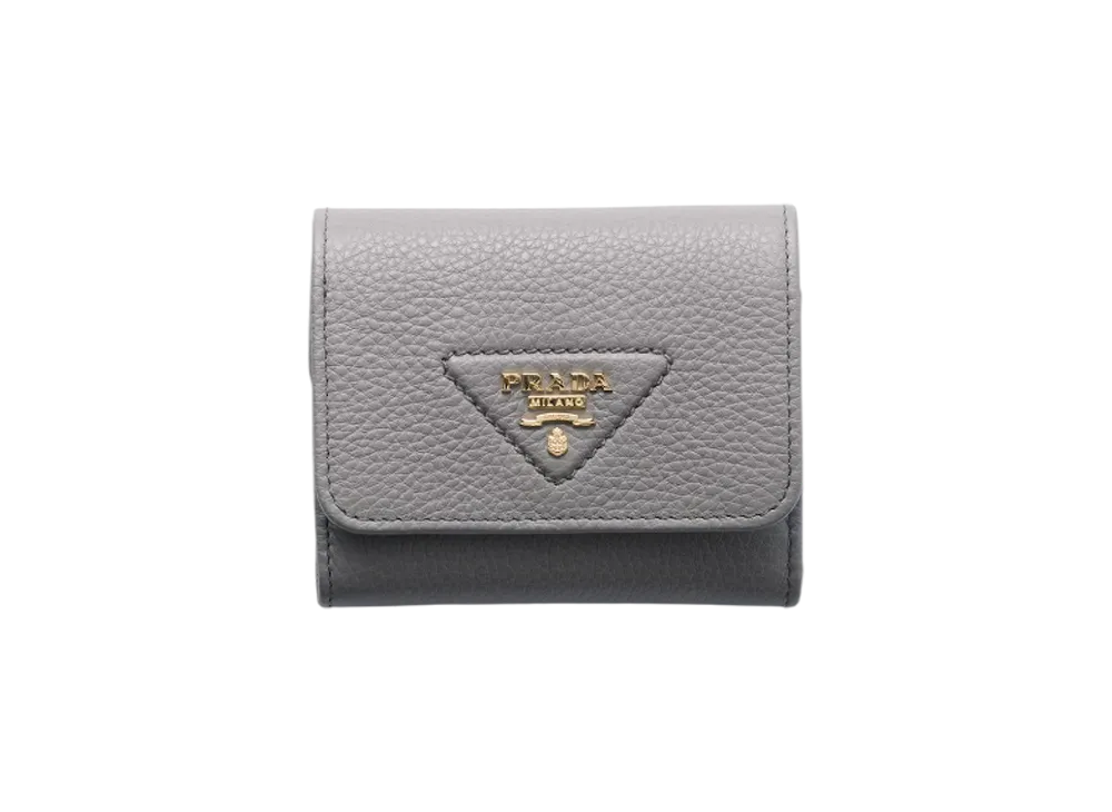 PRADA Vitello Daino Leather Mini Wallet "Light Gray"
