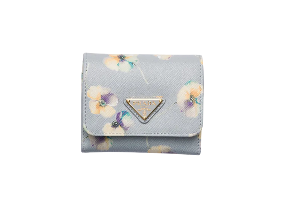 PRADA Printed Saffiano Leather Wallet "Pearl Gray"