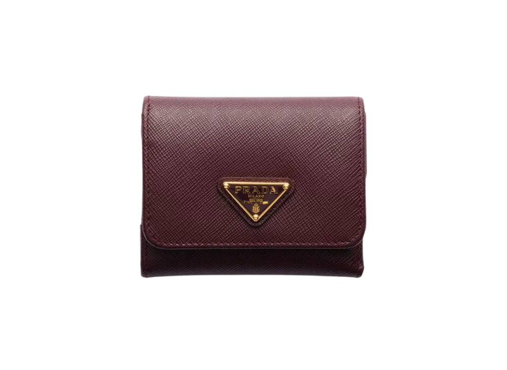 PRADA Saffiano Triangle Wallet "Bordeaux"