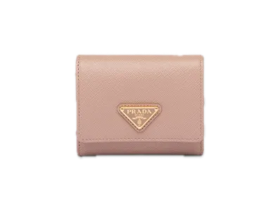 PRADA Saffiano Triangle Wallet "Pink Beige"