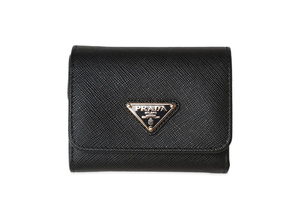 PRADA Women's Saffiano Triangle Logo Bifold Wallet "Black"