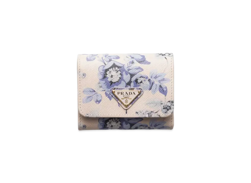 PRADA Small Printed Saffiano Leather Wallet "Light Blue"